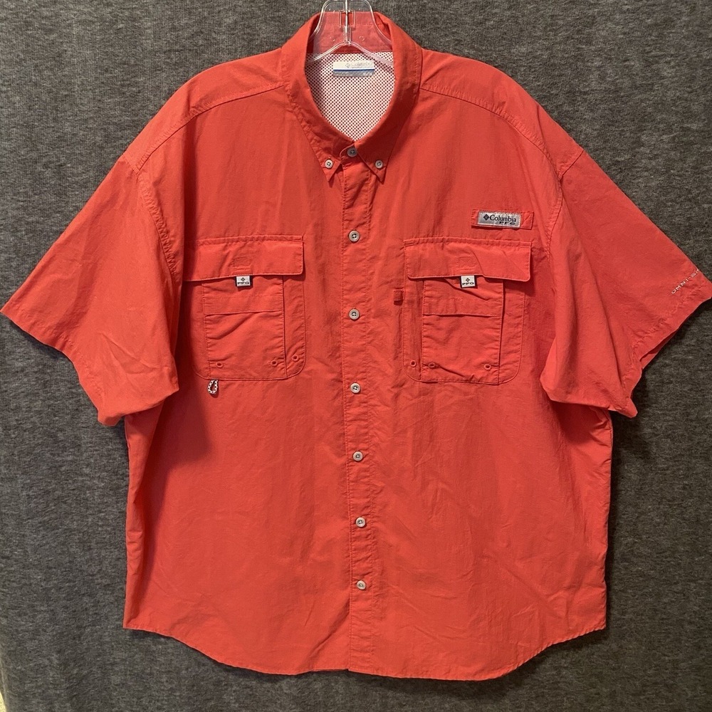 Columbia PFG Shirt Mens XL Coral Pink Vented Outdoor Fishing Camp Omni Shade